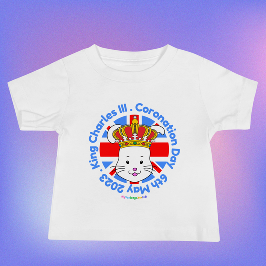Baby T-Shirt, baby Short Sleeve T-Shirt, King Charles III Coronation Day Souvenir, Birtish flag baby T-shirt